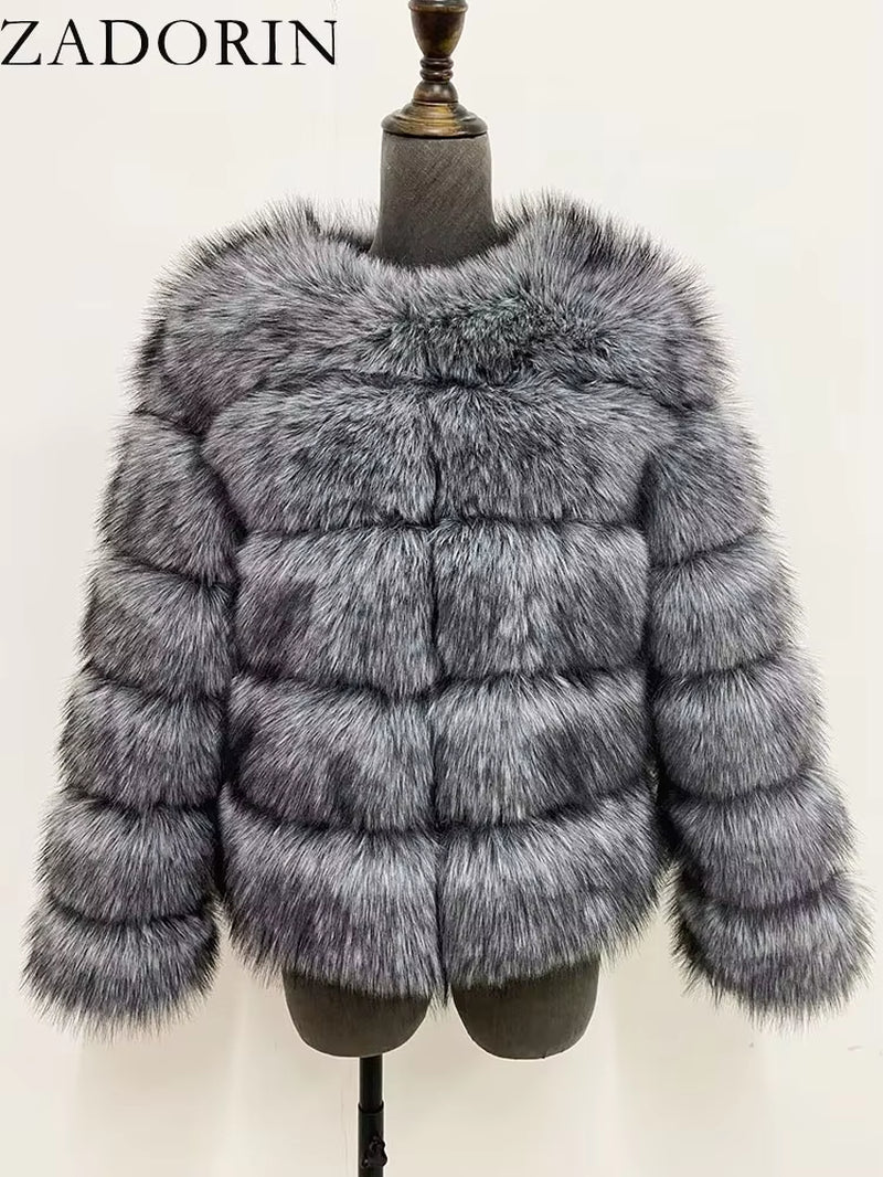 Long Sleeve Faux Fox Fur Coat Women Winter Fashion Thick Warm Fur Coats Outerwear Fake Fur Jacket Woman Clothing