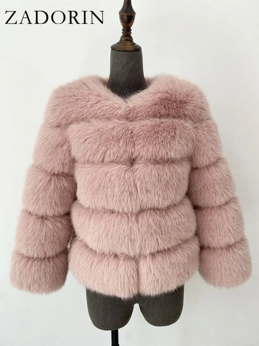 Long Sleeve Faux Fox Fur Coat Women Winter Fashion Thick Warm Fur Coats Outerwear Fake Fur Jacket Woman Clothing