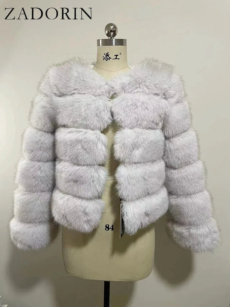 Long Sleeve Faux Fox Fur Coat Women Winter Fashion Thick Warm Fur Coats Outerwear Fake Fur Jacket Woman Clothing