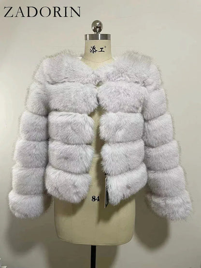 Long Sleeve Faux Fox Fur Coat Women Winter Fashion Thick Warm Fur Coats Outerwear Fake Fur Jacket Woman Clothing