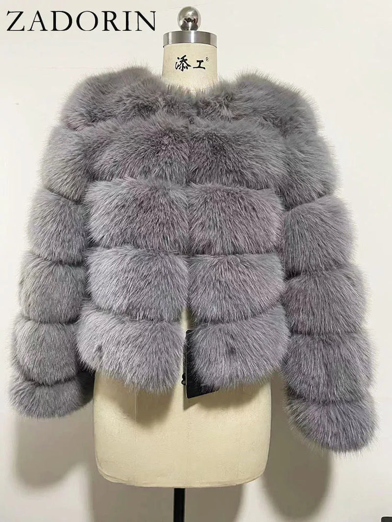 Long Sleeve Faux Fox Fur Coat Women Winter Fashion Thick Warm Fur Coats Outerwear Fake Fur Jacket Woman Clothing