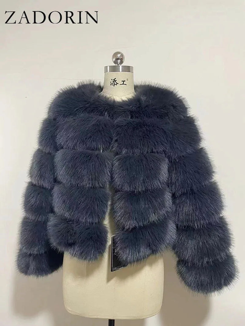 Long Sleeve Faux Fox Fur Coat Women Winter Fashion Thick Warm Fur Coats Outerwear Fake Fur Jacket Woman Clothing