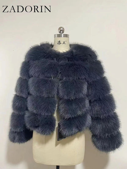 Long Sleeve Faux Fox Fur Coat Women Winter Fashion Thick Warm Fur Coats Outerwear Fake Fur Jacket Woman Clothing