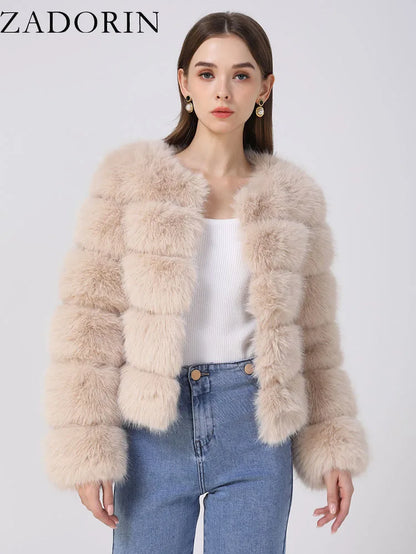 Long Sleeve Faux Fox Fur Coat Women Winter Fashion Thick Warm Fur Coats Outerwear Fake Fur Jacket Woman Clothing