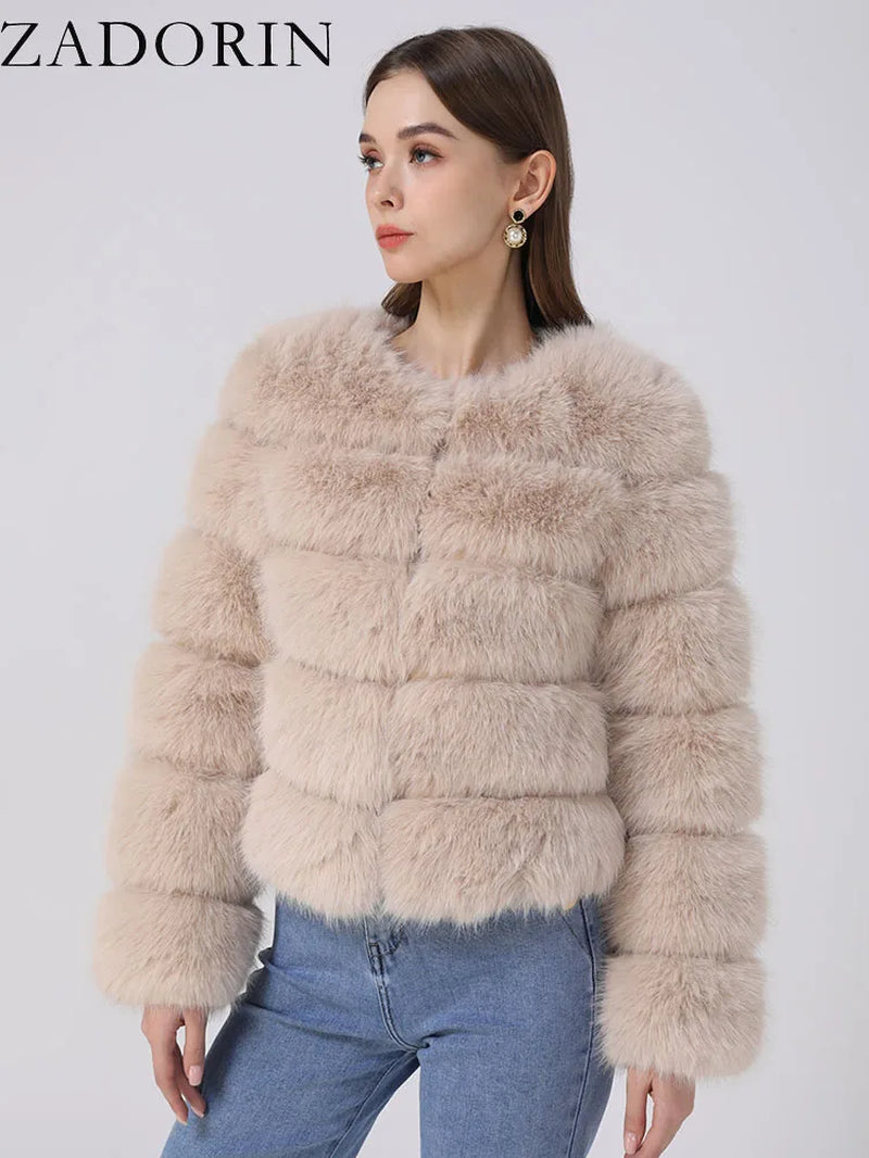 Long Sleeve Faux Fox Fur Coat Women Winter Fashion Thick Warm Fur Coats Outerwear Fake Fur Jacket Woman Clothing